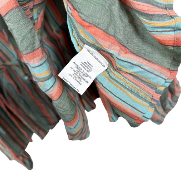 O'Neill Babydoll Top Blouse Small Green Orange Stripe Peplum - Picture 8 of 8